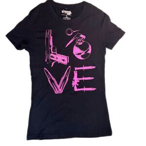 Ranger Up Love is All You Need Graphic T-shirt, Women's Small, Black, Pink